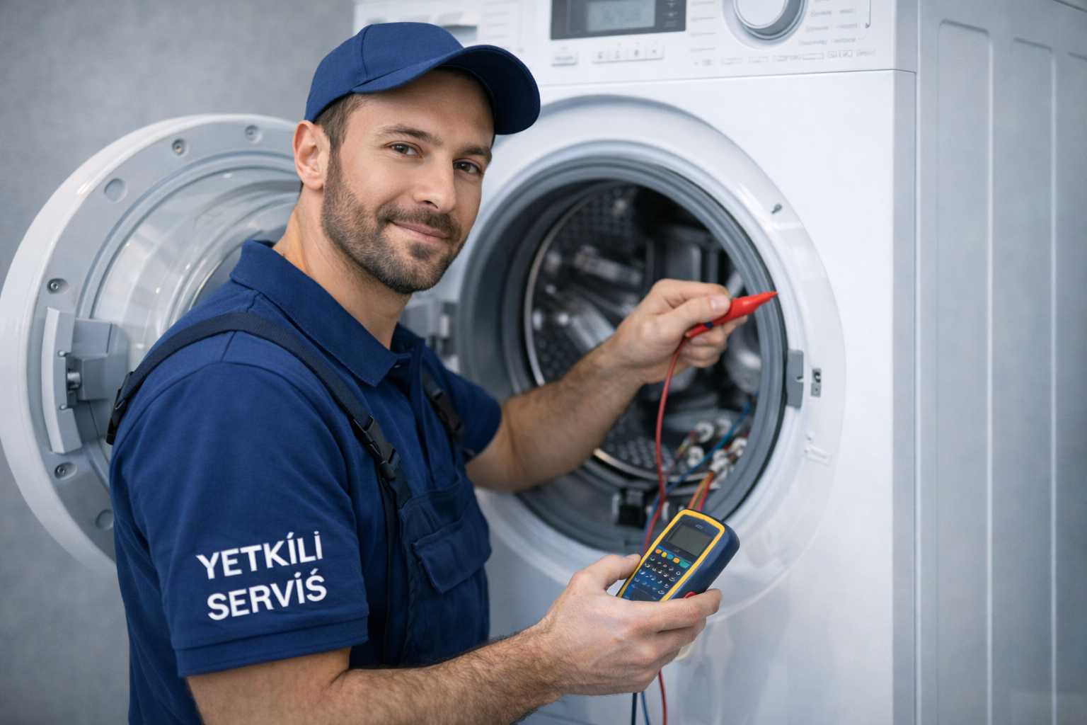 Çamaşır makinesi tamiri yapan teknik servis personeli